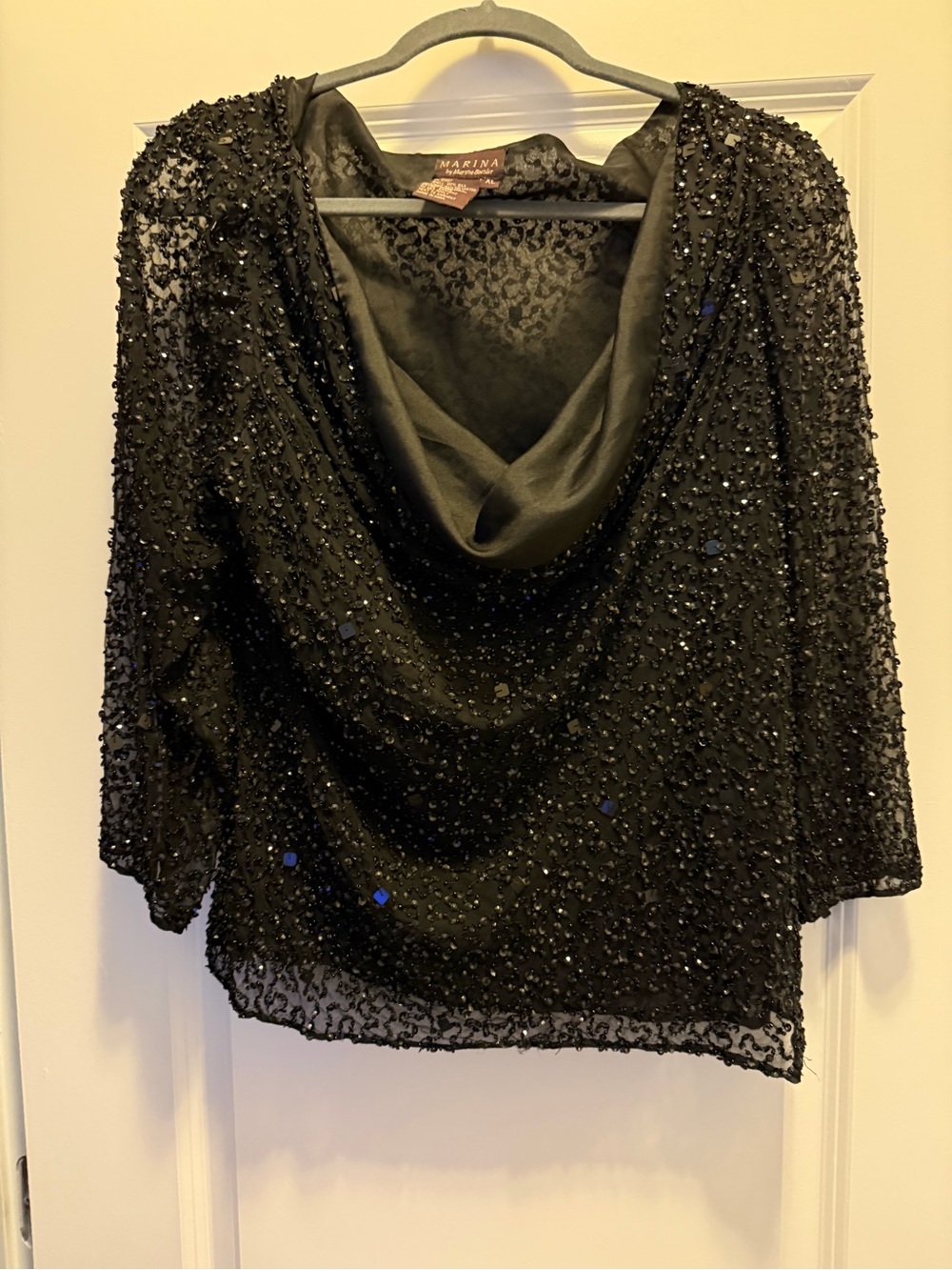 MARINA Black Beaded Cowl Neck Evening Top
